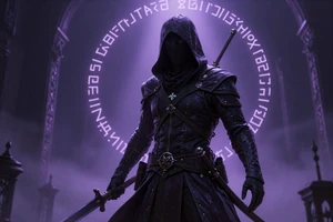 Fracture North: A dark fantasy roguelike with a hooded assassin in a gothic city with glowing runes